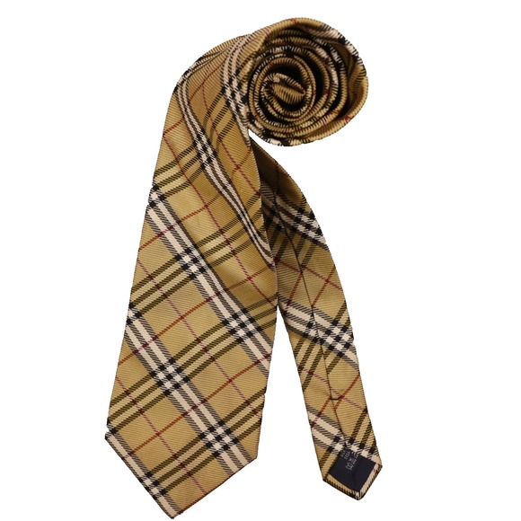 Burberry Mens Tie Necktie Signature Classic Nova Check 100% Silk Designer Tan - Picture 1 of 10